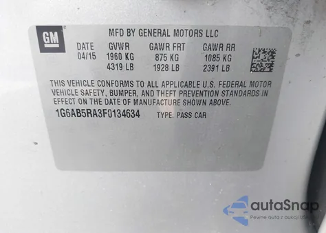 2015 Cadillac Ats Luxury из США, поврежденный, VIN 1G6AB5RA3F0134634